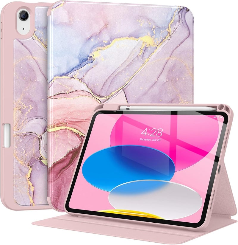 Supveco Case for iPad (A16) 11th Generation 11 inch (2025),iPad 10th Generation 10.9 inch (2022) with Pencil Holder-[Auto Wake/Sleep],Premium Folio Stand Case with Soft TPU Back Cover-Pink Marble - Image 1